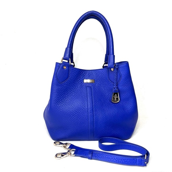 Cole Haan Blue Pebbled Leather Tote Crossbody Bag - Picture 2 of 14